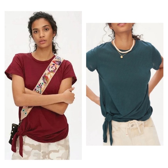Stateside by Anthropologie Lot of 2 -Maroon and Teal Tie Short Sleeve T-Shirts - Picture 1 of 12